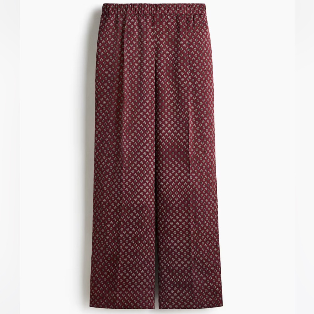 H&M Burgundy Straight-Leg Pants with Micro Floral Print